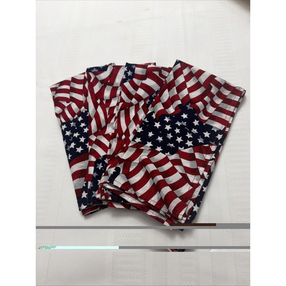 4 American Flag Cloth Napkins 16" Patriotic